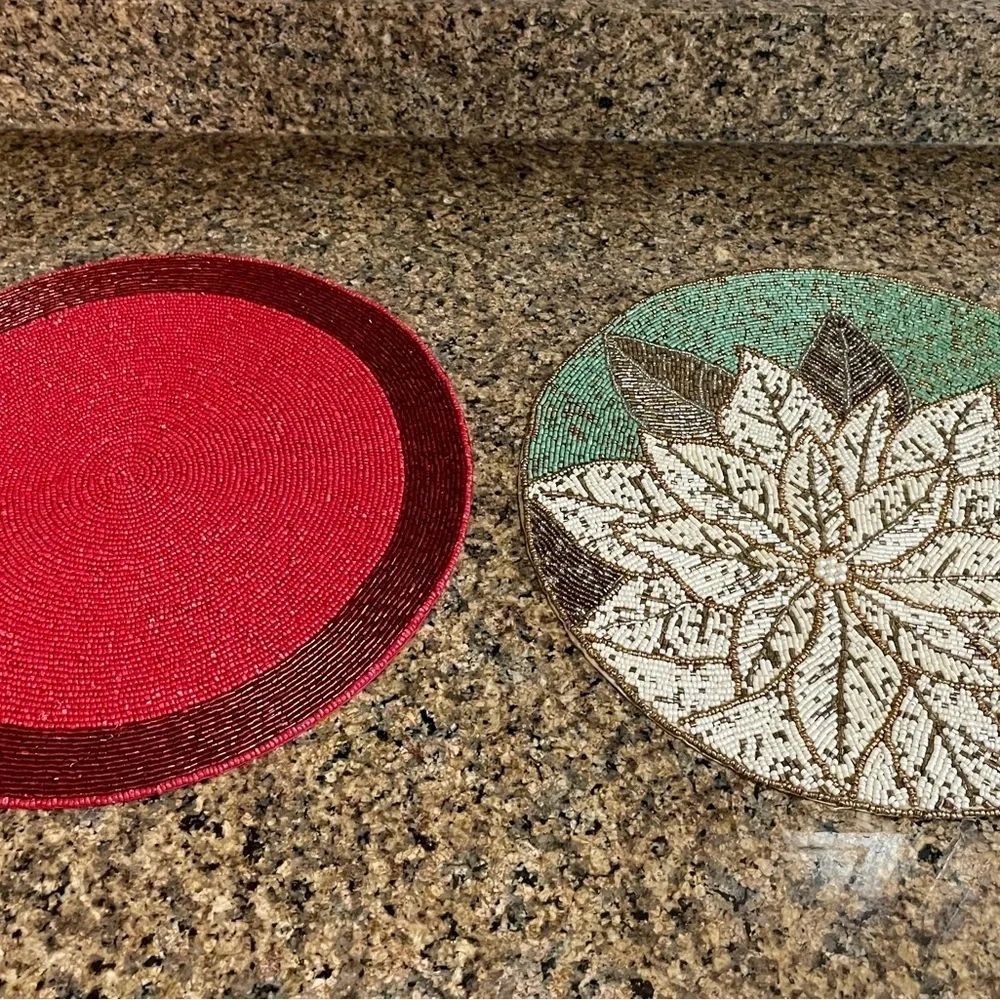 Handmade Beaded Chargers, Two, Tahari & Nicole Miller, 14” Round, Red…